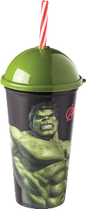 Copo Shake Hulk C/ Tampa E Canudo 500ml Verde Plasútil Ref 8635