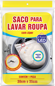 Saco Para Lavar Roupa De Poliéster C/ Zíper L30x A35cm Branco Plastleo Ref 388