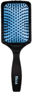 Escova P/ Cabelo Ricca Style Black Racket Cerdas Nylon Pontas Protetoras Almofada Azul Preta Ref 244
