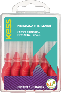 Mini Escova Interdental Kess Cabeça Cilíndrica Extrafina Arame Revestido Ø 3mm Vermelha 6 Unidades