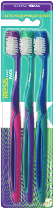 Escova Dental Kess Basic Plus Média Cabo Emborrachado S/ Capa Protetora Cerdas Cores Sortidas L3p2