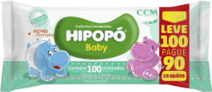Toalhas Umedecidas Hipopó Baby 100 Unidades L100p90
